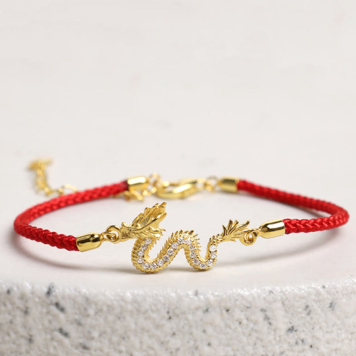 Bracelet en argent sterling 925 Buddha Stones Année du Dragon Bracelet porte-bonheur en corde rouge