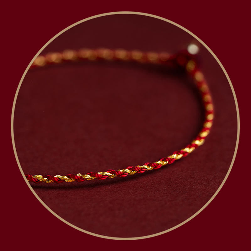 Bracelet porte-bonheur tressé en corde rouge fait main en plaqué or 14 carats avec nœud King Kong de Buddha Stones