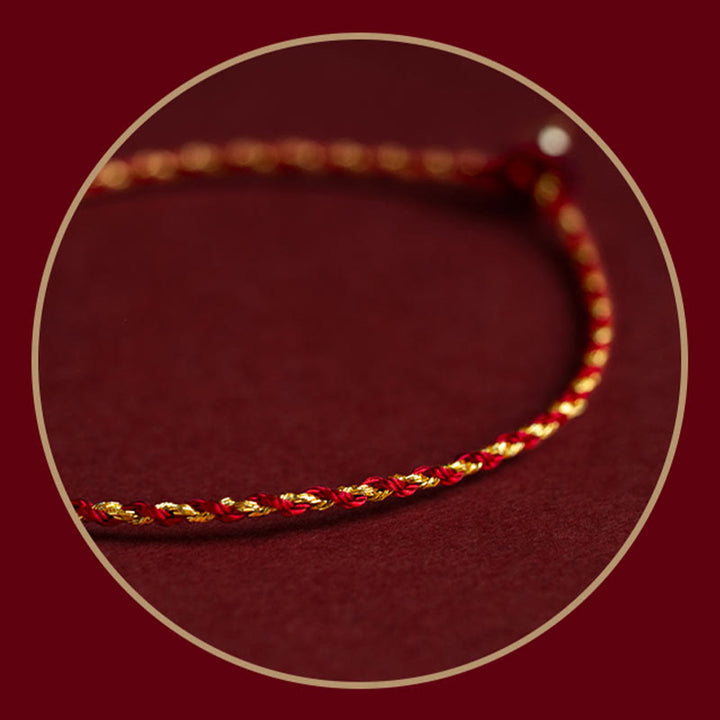 Bracelet porte-bonheur tressé en corde rouge fait main en plaqué or 14 carats avec nœud King Kong de Buddha Stones