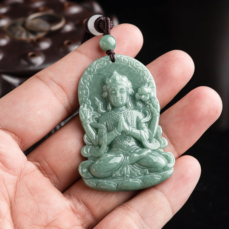 Collier de bénédiction en jade naturel à quatre bras Avalokitesvara - image 4