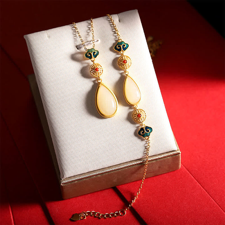 Collier avec pendentif en forme de goutte d'eau en argent sterling 925 et jade blanc Hetian