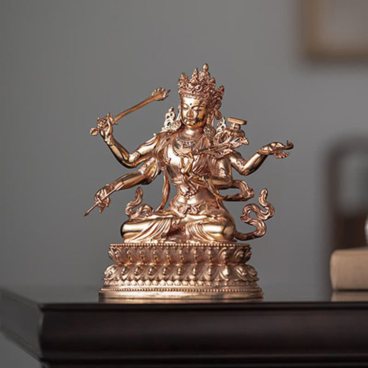 Figurine de Bodhisattva Manjusri à quatre bras Sérénité Statue en cuivre Décoration - image 2
