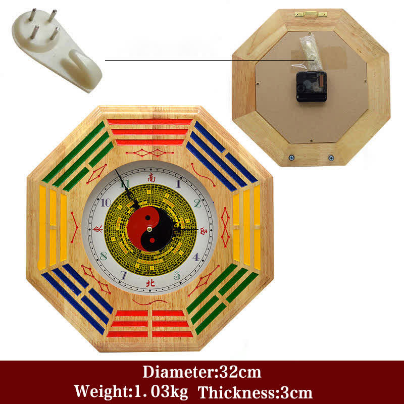 Horloge murale Feng Shui Bagua Map Balance Energy Map - Carte Bagua et horloge murale en bois de pêcher 32 cm - image 13