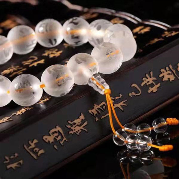 Bracelet de méditation en onyx noir et cristal blanc Buddha Stones du Tibet Om Mani Padme Hum