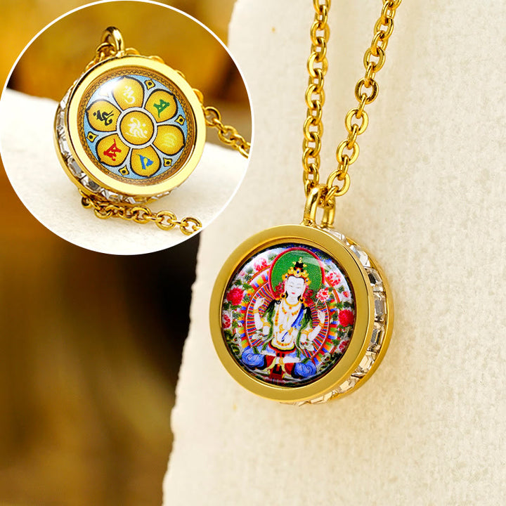 Buddha Stones Sérénité Bouddha Tara Vert Dieu de la Richesse Pierres de Bouddha Tibétain Jaune - Avalokitesvara à quatre bras avant arrière Om Mani Padme Hum - image 16