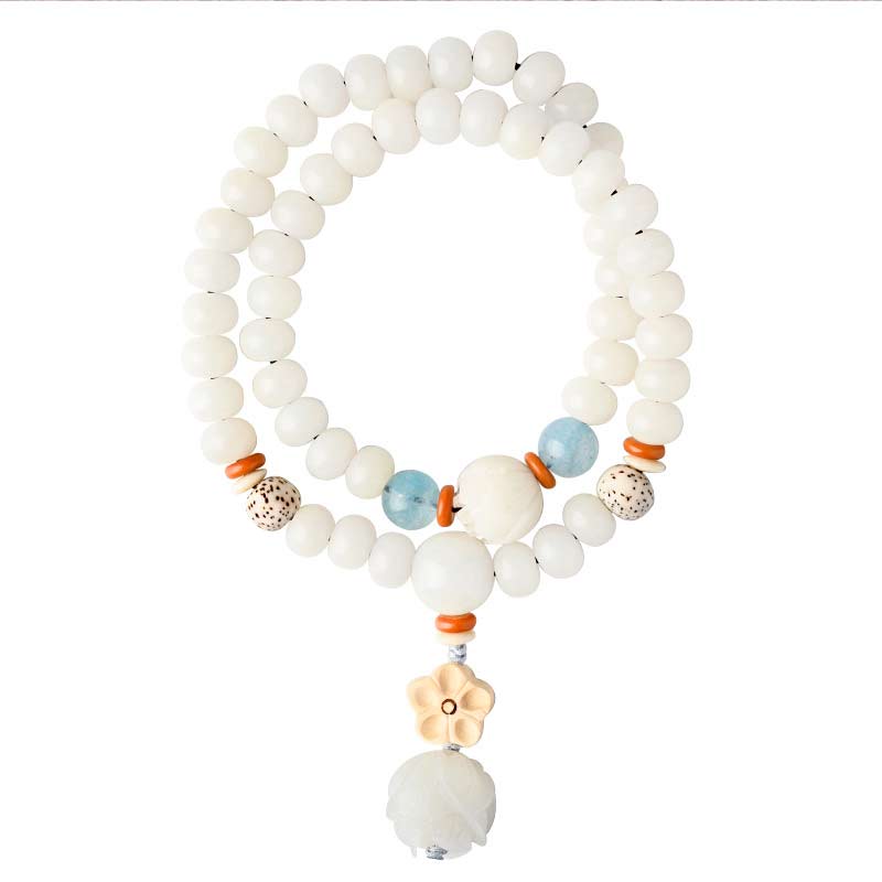 Bracelet de bénédiction Bodhi Lotus en jade blanc tibétain Buddha Stones