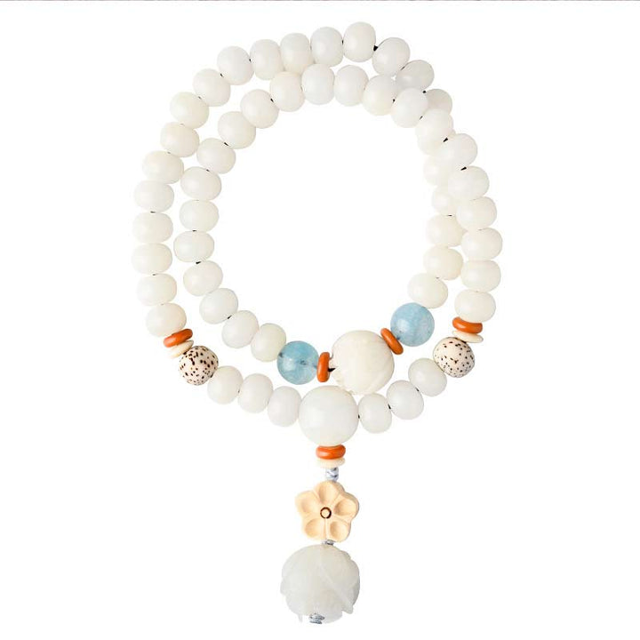 Bracelet de bénédiction Bodhi Lotus en jade blanc tibétain Buddha Stones