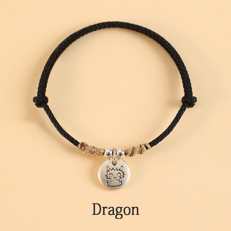 Bracelet tressé en argent sterling 999 fait main avec Buddha Stones Année du Dragon, joli signe du zodiaque chinois - Corde noire - Dragon (tour de poignet 14-17 cm) - image 24