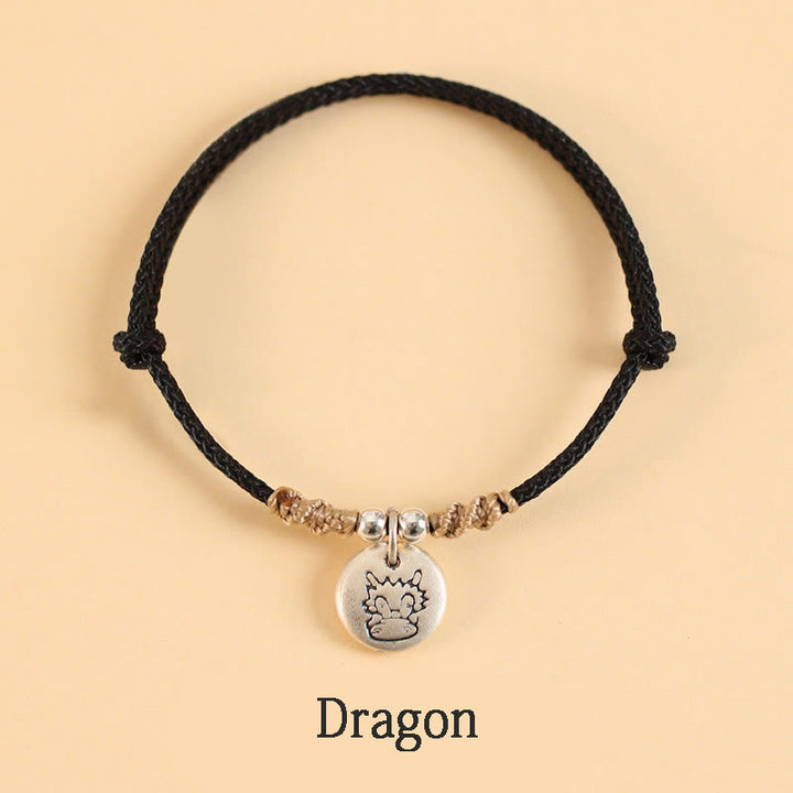 Bracelet tressé en argent sterling 999 fait main avec Buddha Stones Année du Dragon, joli signe du zodiaque chinois - Corde noire - Dragon (tour de poignet 14-17 cm) - image 24