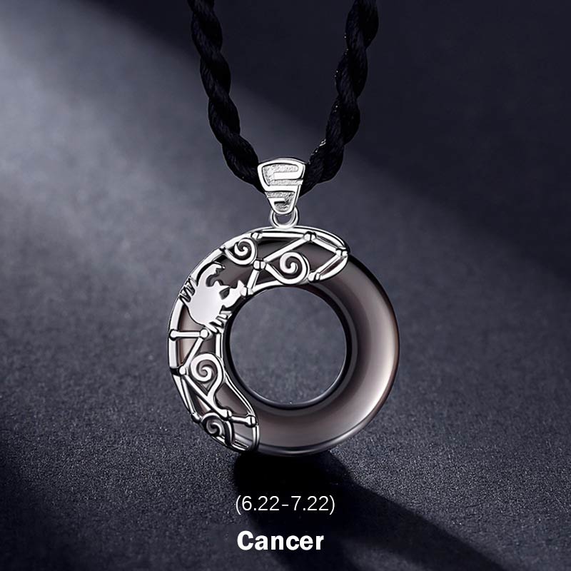 Collier pendentif rond en obsidienne glacée avec 12 constellations du zodiaque de Buddha Stones - Cancer - Corde - image 6