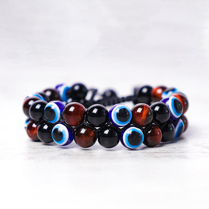 Bracelet de perles de protection contre le mauvais œil en hématite et œil de tigre Buddha Stones