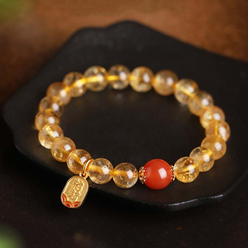 Bracelet porte-bonheur en Buddha Stones, citrine, agate rouge