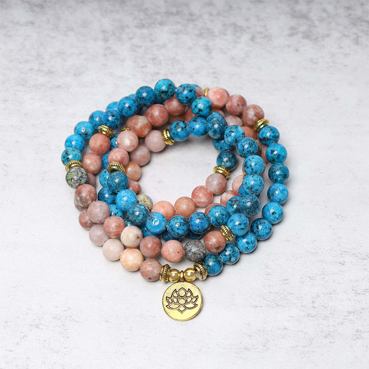 Bracelet de prière de méditation en pierre rouge apatite avec 108 perles de Mala Buddha Stones