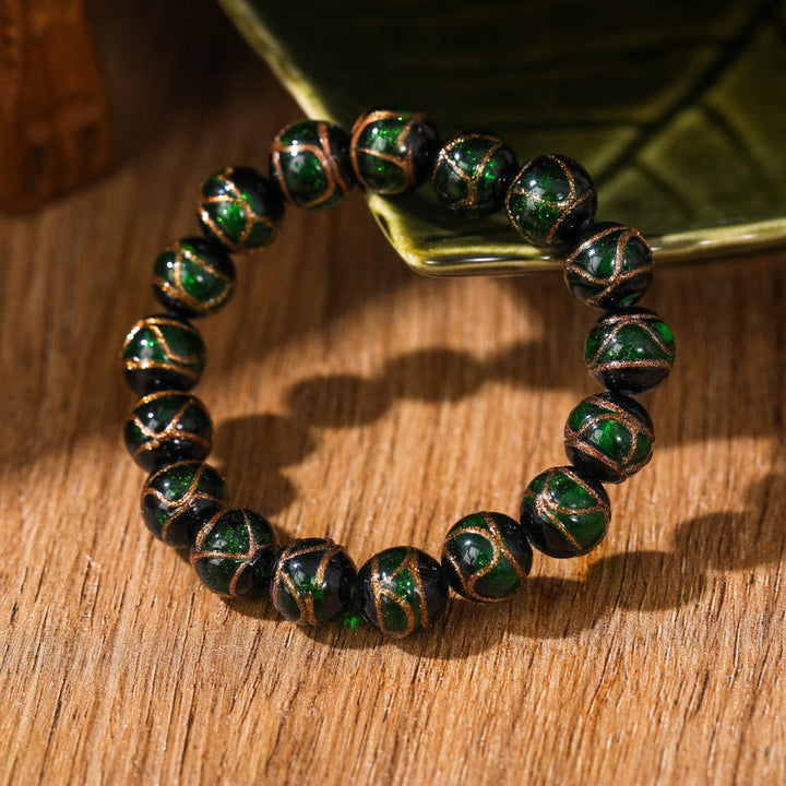 Bracelet tibétain classique en perles de verre Liuli avec Buddha Stones