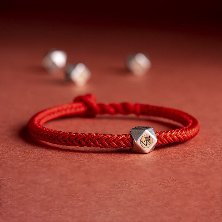 Bracelet tressé en argent sterling 925 fait à la main avec Buddha Stones et symbole du zodiaque chinois