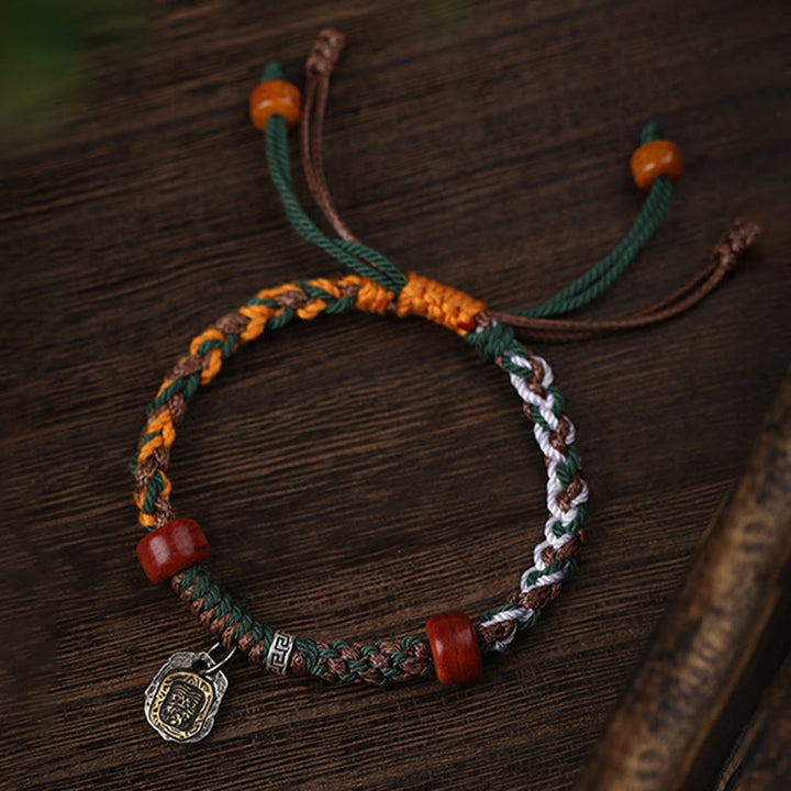 Bracelet tressé en os de chameau fait main en argent tibétain 925 avec pierres de Buddha Stones , déesse de la richesse, Zakiram