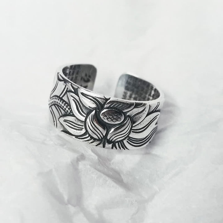 Bague de protection Sutra du cœur en argent sterling 999 Buddha Stones - Argent sterling 999 - image 0