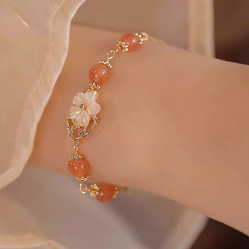 Bracelet de confiance en forme de fleur en pierre d'agate rouge Tridacna de Buddha Stones