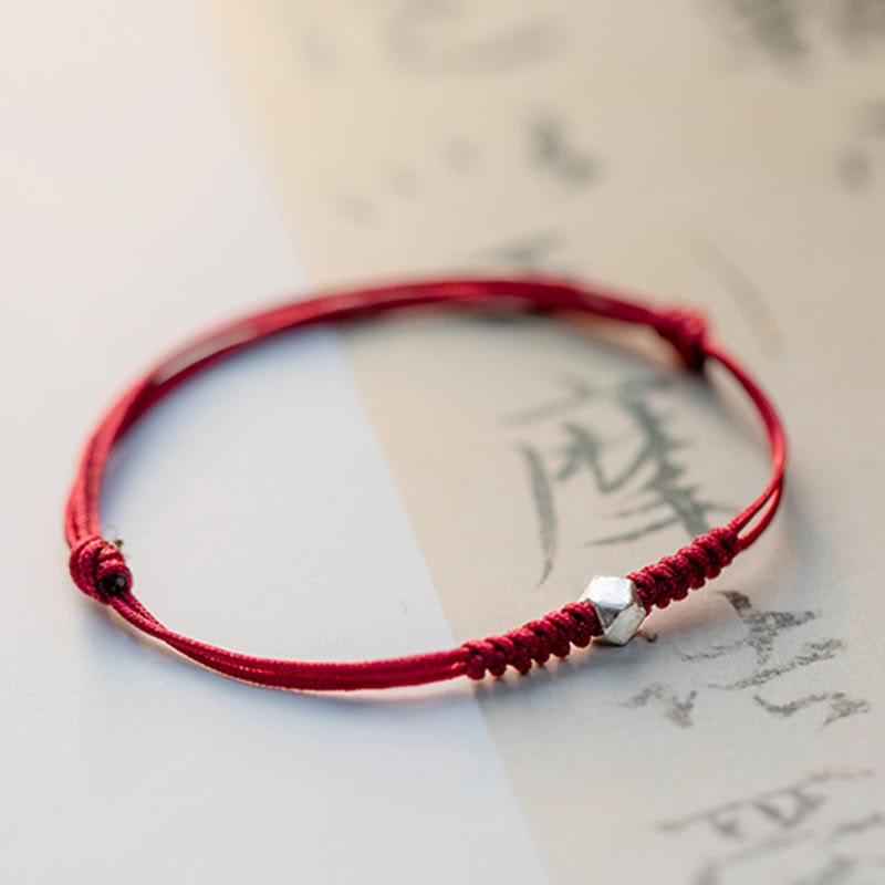 Bracelet en argent sterling 925 avec perle porte-bonheur et cordon fin tressé rouge, orné de Buddha Stones. - image 3