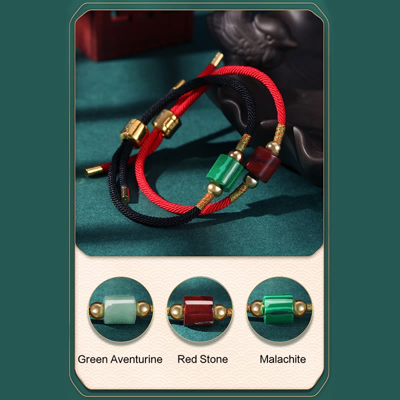 Bracelet en corde tressée fait main en Buddha Stones tibétaines, aventurine verte, pierre rouge, malachite, protection de la chance