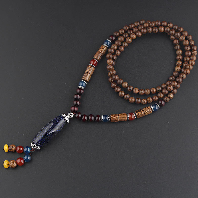 Collier pendentif en Buddha Stones tibétain en bois de wengé Bodhi Seed Agate Balance Peace