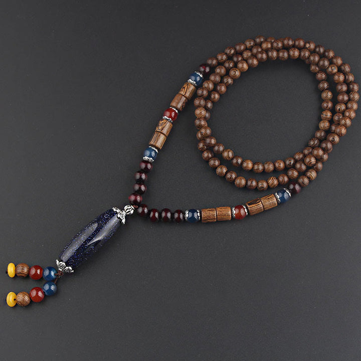 Collier pendentif en Buddha Stones tibétain en bois de wengé Bodhi Seed Agate Balance Peace
