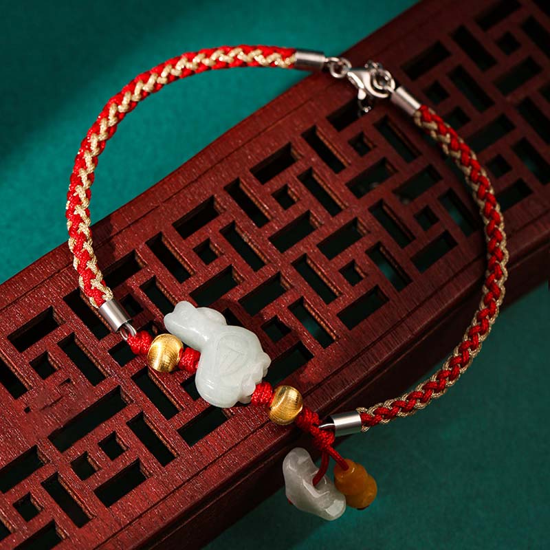 Bracelet de cheville en fil rouge avec Buddha Stones et signe du zodiaque chinois