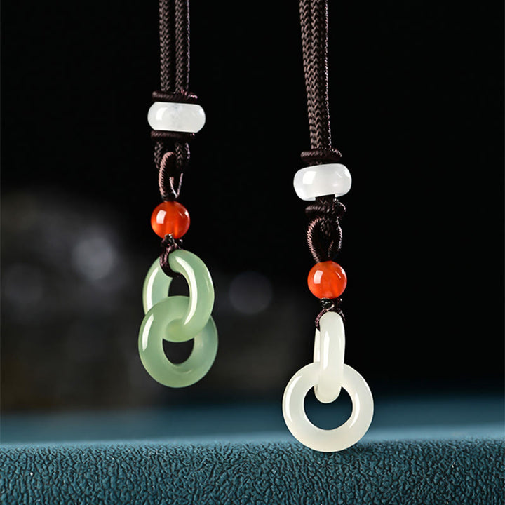 Buddha Stones naturel Hetian en jade blanc et double boucle de paix - Jade cyan de Hetian et jade blanc de Hetian - image 0