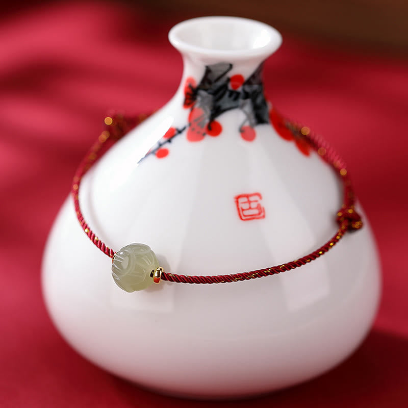 Bracelet en argent sterling 925 plaqué or Buddha Stones et jade Hetian Lotus Luck Red String