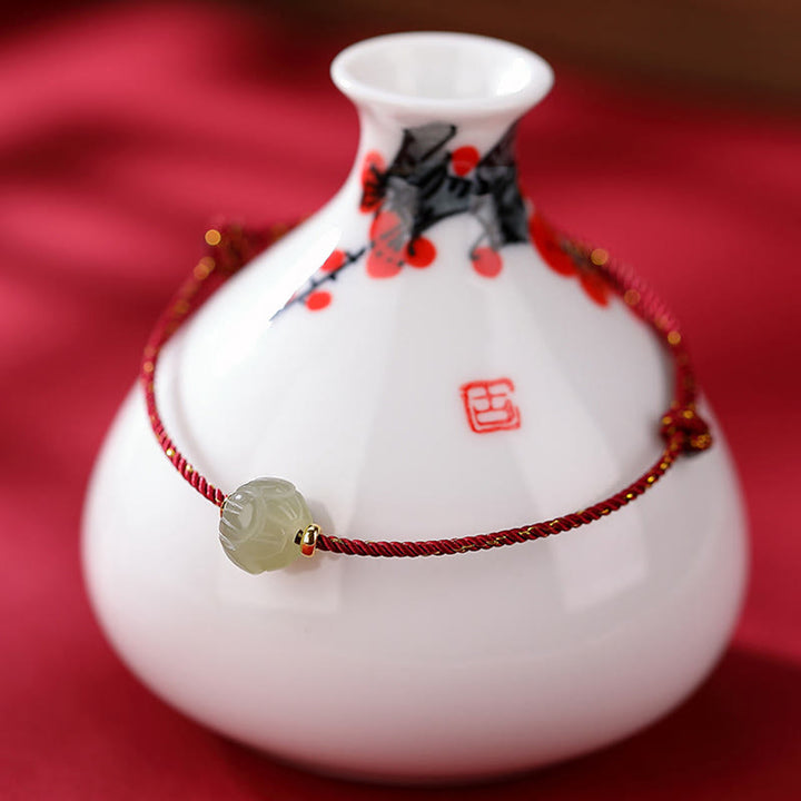Bracelet en argent sterling 925 plaqué or Buddha Stones et jade Hetian Lotus Luck Red String