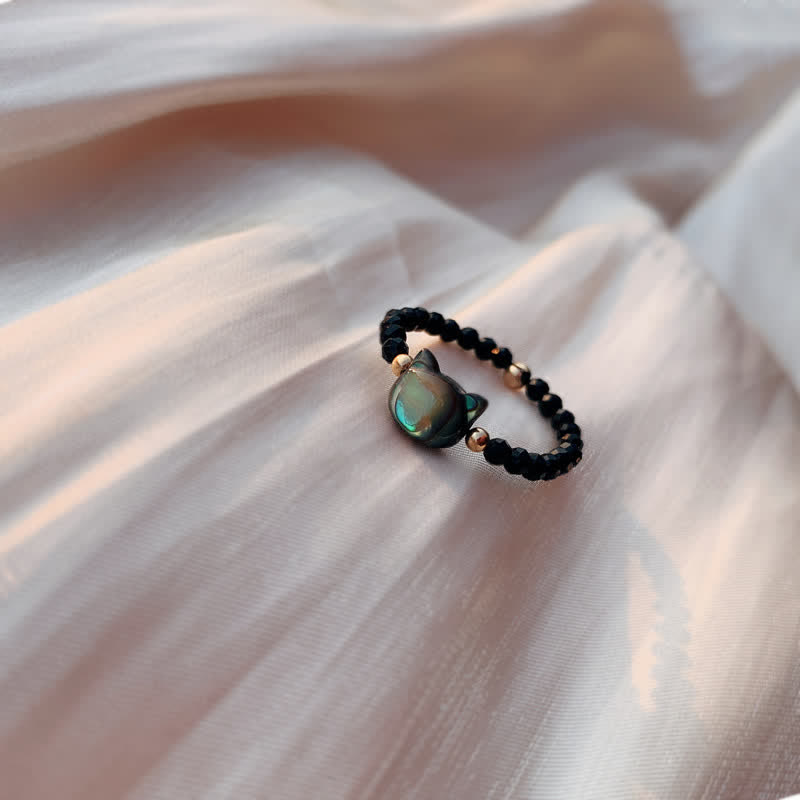 Bague de bénédiction en or 14 carats avec pierre naturelle Tridacna de Buddha Stones - Noir - image 1