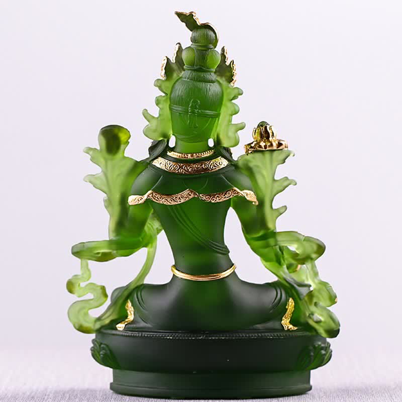Buddha Stones Bodhisattva Tara verte Pièce d'art en cristal Liuli faite à la main Protection Maison Bureau Statue Décoration - image 17