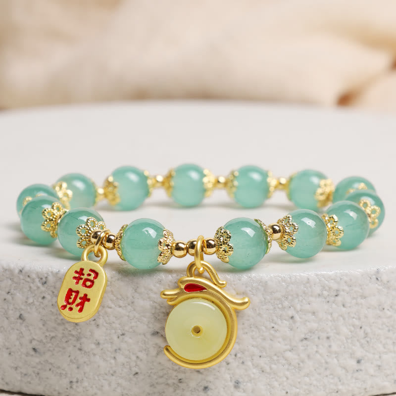 Bracelet porte-bonheur avec boucle de paix et personnage Fu en agate rouge et aventurine verte de l'année du Buddha Stones