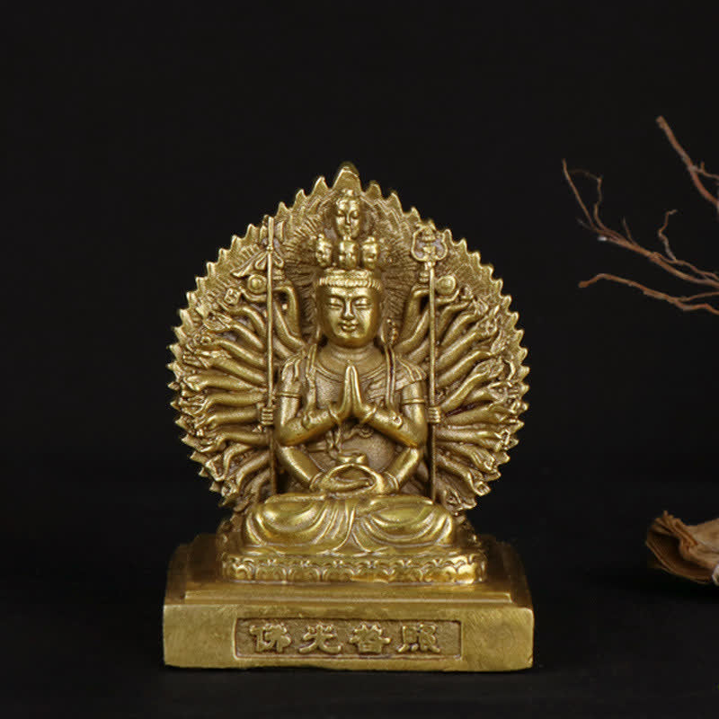 Figurine d'Avalokitesvara à mille mains de Chenrezig, statue de protection double face Kuan Yin Bodhisattva en cuivre massif, décoration - SYMBOLE D'AVALOKITESVARA (Richesse ♥ Succès) - image 0