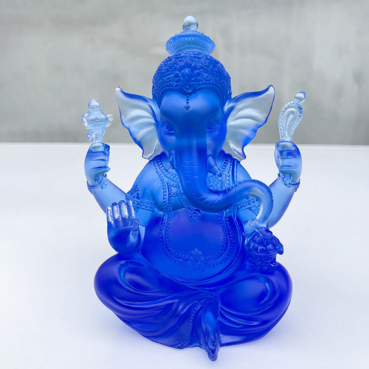 Buddha Stones faites à la main Ganesh Ganpati Figurine d'éléphant Liuli Pièce d'art en cristal Statue de protection Décoration de la maison - Ganesh Bleu 11,5*9*14,5 cm - image 9