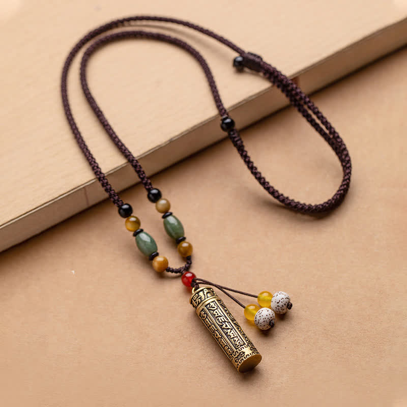 Buddhastoneshop Tibet Om Mani Padme Hum Agate Shurangama Sutra Protection Collier Pendentif - Graines de cuivre et de Bodhi - image 11