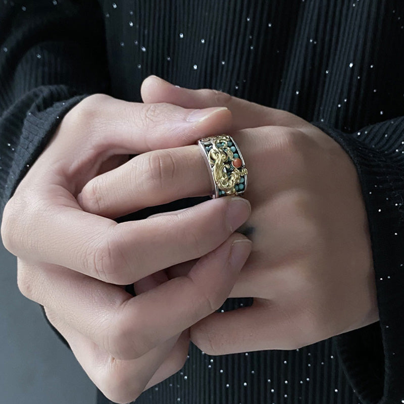 Bague de protection en argent sterling 925 Buddha Stones et agate rouge turquoise PiXiu Abacus - image 2