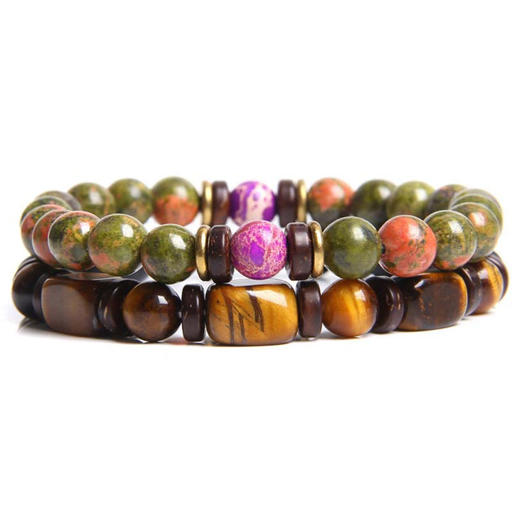 Bracelet de perles œil de tigre en cristal de guérison en Buddha Stones 2 pièces