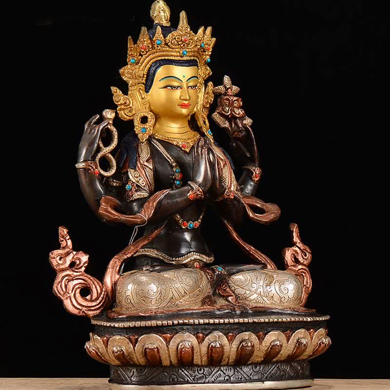 Statue décorative en cuivre de protection à quatre bras du Bodhisattva Chenrezig Avalokitesvara - image 1