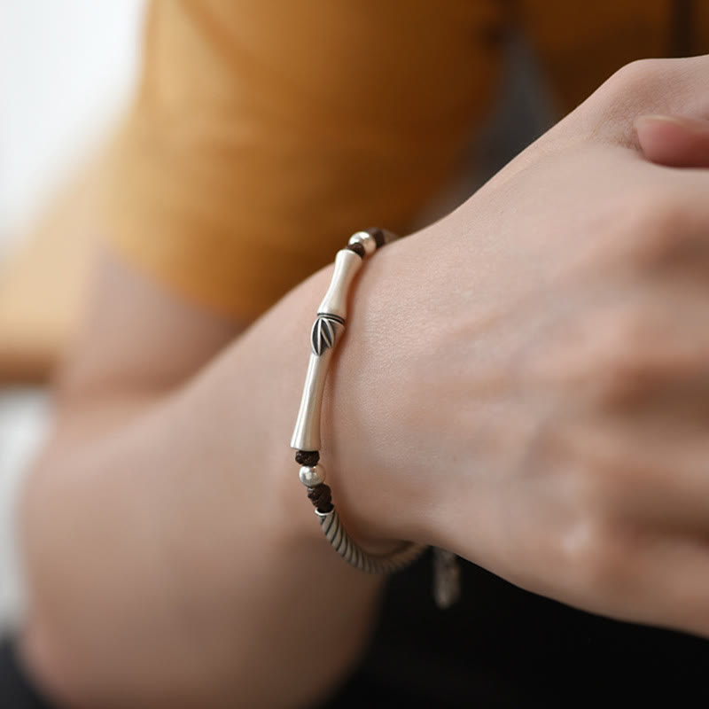 Bracelet porte-bonheur en argent sterling 999 avec motif de cigale en bambou et Buddha Stones