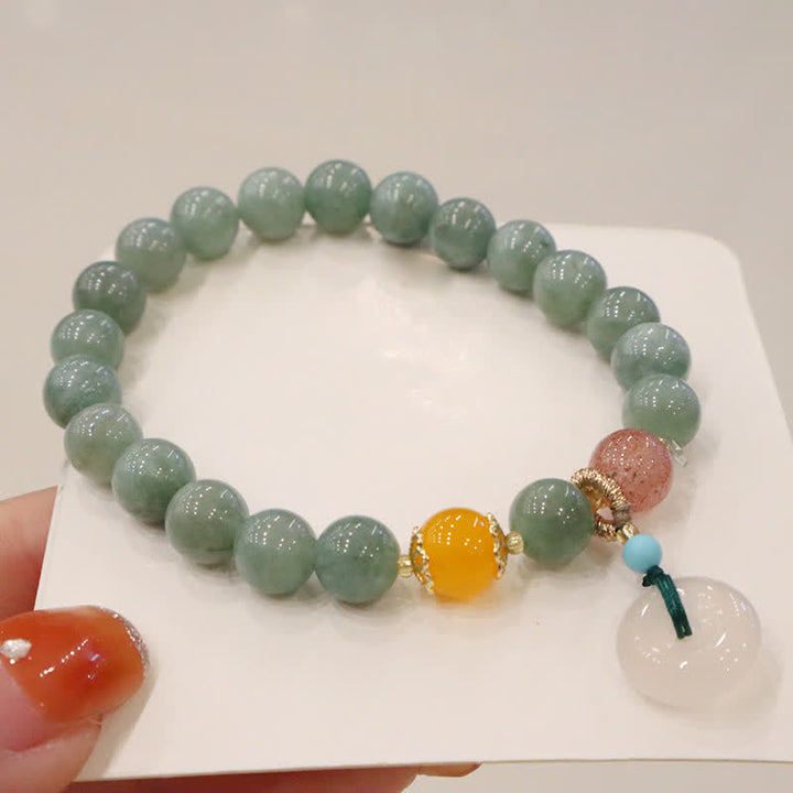 Bracelet de guérison en cristal d'améthyste avec boucle de paix et lotus en jade cyan et citrouille