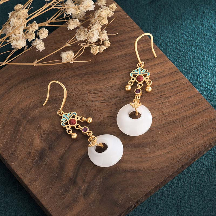Boucles d'oreilles pendantes Feng Shui en jade blanc