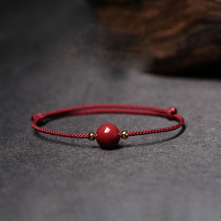 Bracelet de cheville en perles de cinabre porte-bonheur naturelles en Buddha Stones