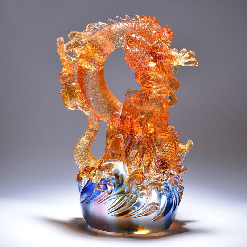 Buddha Stones Feng Shui Dragon Pièce d'art en cristal Liuli faite à la main Succès Décoration de bureau à domicile - image 3