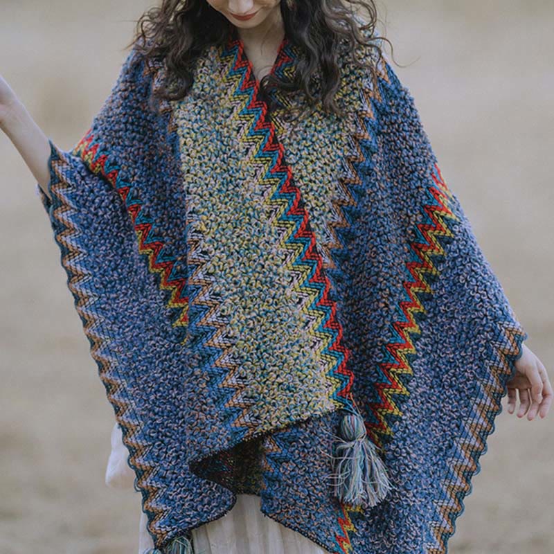 Buddha Stones, cape en tricot douce et chaude, écharpe à pompon tibétaine d'hiver - image 8