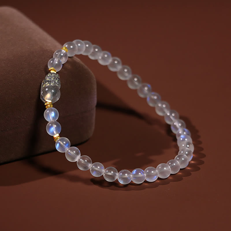 Bracelet de guérison PiXiu en pierre de lune naturelle en argent sterling 925 plaqué or avec Buddha Stones
