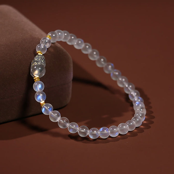 Bracelet de guérison PiXiu en pierre de lune naturelle en argent sterling 925 plaqué or avec Buddha Stones