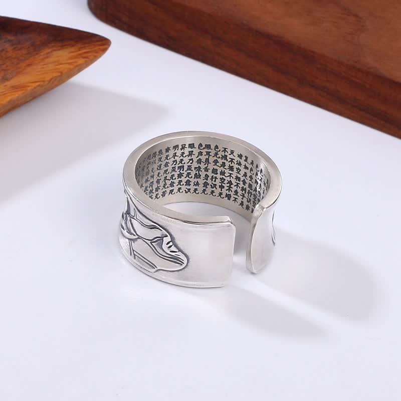Bague de protection Sutra du cœur en argent sterling 999 Buddha Stones - image 3