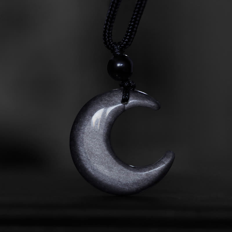 Collier pendentif en forme de croissant de lune en cristal d'obsidienne et de sélénite avec Buddha Stones et argent naturel, protection du couple Yin Yang - image 4