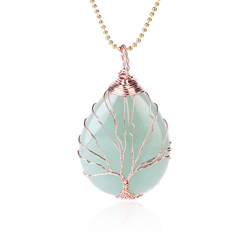 Collier pendentif en cristal de quartz naturel avec énergie de guérison de l'arbre de vie en Buddha Stones - Arbre en or rose et aventurine verte - image 7